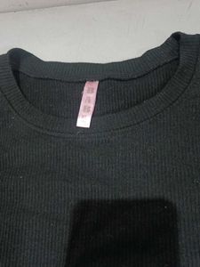 Black Ribbed Long Sleeve Top