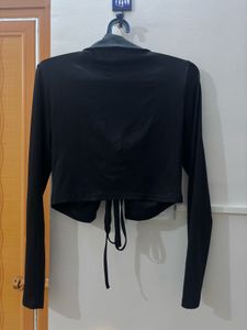 Black Ruched Front Long Sleeve Top