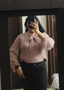 Pink Tie-Neck Blouse- 🎇 🪔 Diwali Sale