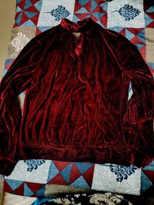Burgundy Velvet Mock Neck Top