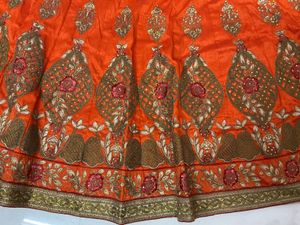 Unstitched Lehenga Orange With Rose Flowers Leheng
