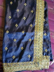 Beutiful Heavy Embroidery Navy Blue 💙 Saree
