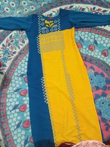 Blue &amp; Yellow Patterned Kurti