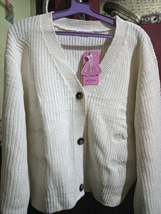 Cream Knit Button-Down Cardigan
