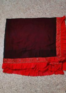 Red Black Frill Sare+Peticoat No Blouse