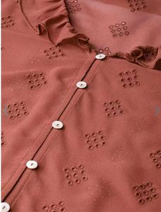 Rust Brown Schiffli Embroidery Sheer Top
