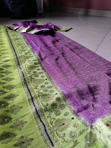 Purple Green Embellished Saree &amp; Blouse Set