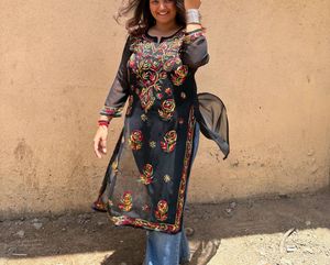 Embroidered Black Tunic Chikankari Kurti