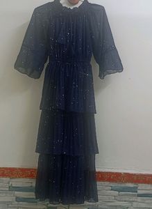 Elegant Navy Blue Tiered Dress with Sparkle