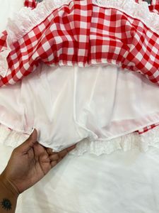 Imported Red Gingham Ruffle Skorts