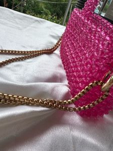 Pink Beaded Mug Bag