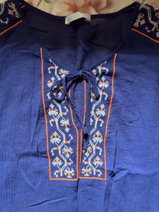 promod Blue Embroidered Tunic Top