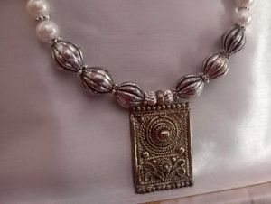 90s Antique Pearl &amp; Silver Pendant Necklace