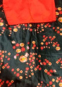 Floral Print Skirt with Orange Top