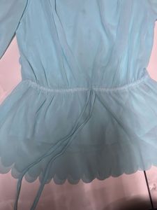 Aqua Ruffle Sleeve Top