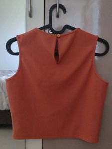 Orange Ribbed Cropped Tank Top