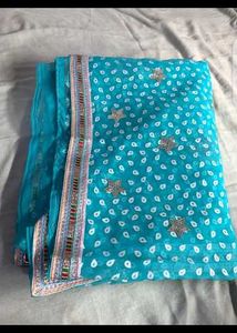 Aqua Blue Bandhani Saree