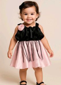 Elegant Black & Pink Satin Baby Girl Dress |