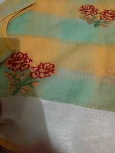 Green Yellow Supernet Saree