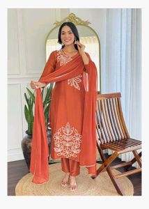 ❤️ BRAND New Silk Embroidery Kurta & Pant Dupatta