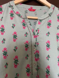 W Sea Green Low High Printed Kurta (16)