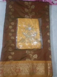New Silk Saree Mix Zari With Maggam Work Blouse Pi
