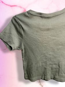 Olive Green Ribbed Crop Top