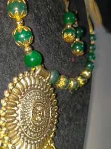 Green Beaded Necklace and Earring Set
