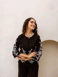 Black Embroidered Co- Ord Set