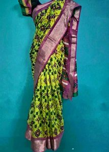 Beautiful Fluorescent Green Pochampally Print Sari
