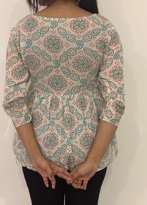 Anouk White &amp; Blue Geometric Print  Peplum Top