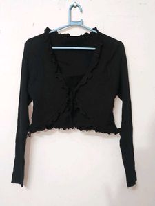 Black Ruffle Trim Crop Top