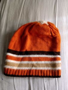 Striped Beanie - Orange, Brown, & White