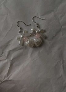 Bow Heart Dangle Earrings 🦢🪞🐚✨