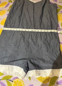 Denim Lace Trim Romper