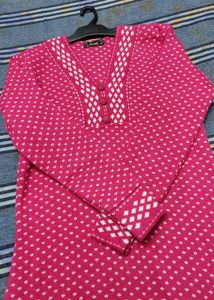 Pink Patterned Winter Kurti