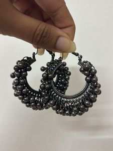 Black Jhumka Hoop Earrings