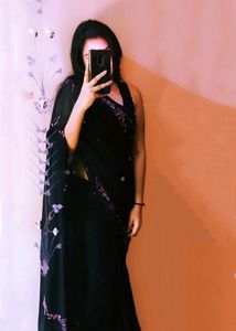 Sale✨Hand Work Black Saree