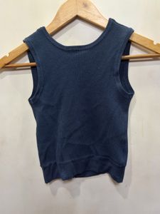 Navy Ribbed Crop Tank Top