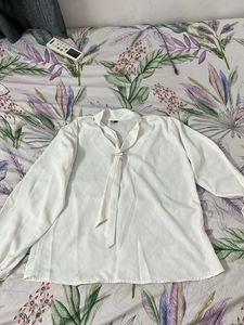 White Tie-Neck Blouse