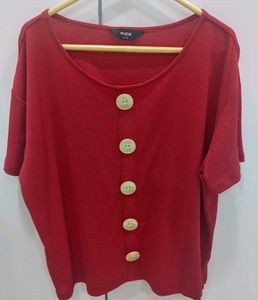 Max Red Solid Knitted & Woven Top (M SIZE)
