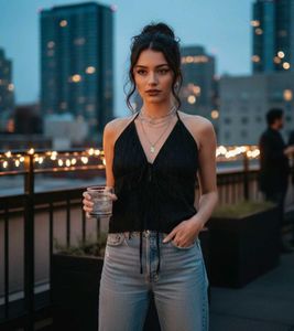 🖤 CIDER 3D wavy pattern halter top 🖤