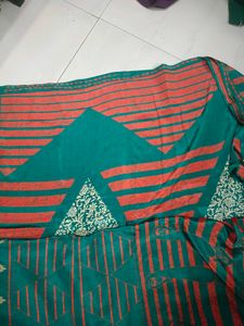 Teal &amp; Orange Patterned Saree