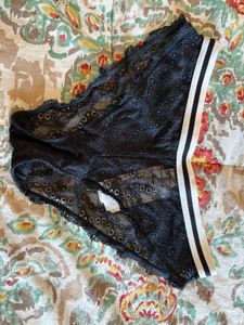 Forever21 Black Lace Sexy Striped Waistband Panty