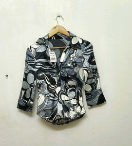 Abstract Floral Print Button-Up Top