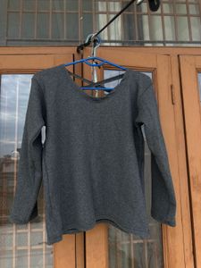combo of Fur half jacket and Grey back strip top