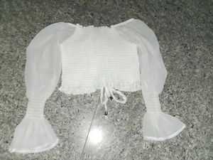 White Puff Sleeve Crop Top