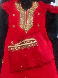 2Bright red colour party wear Punjabi suit 2 peace
