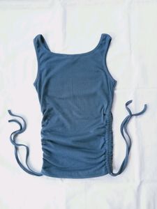 Sleeveless Drawstring Rib Crop top - Bijou Blue