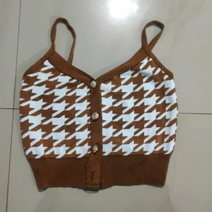 Women's Checker Brown & White Crop Top